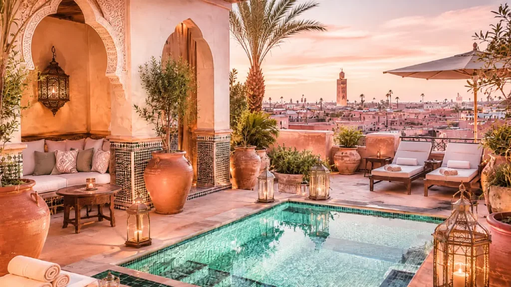 Luxury spa hotel in Marrakech with Moroccan pool