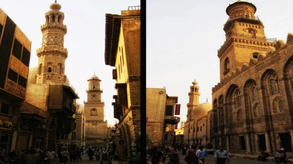 Historic streets and mosque minarets in Old Cairo during an Egypt honeymoon itinerary