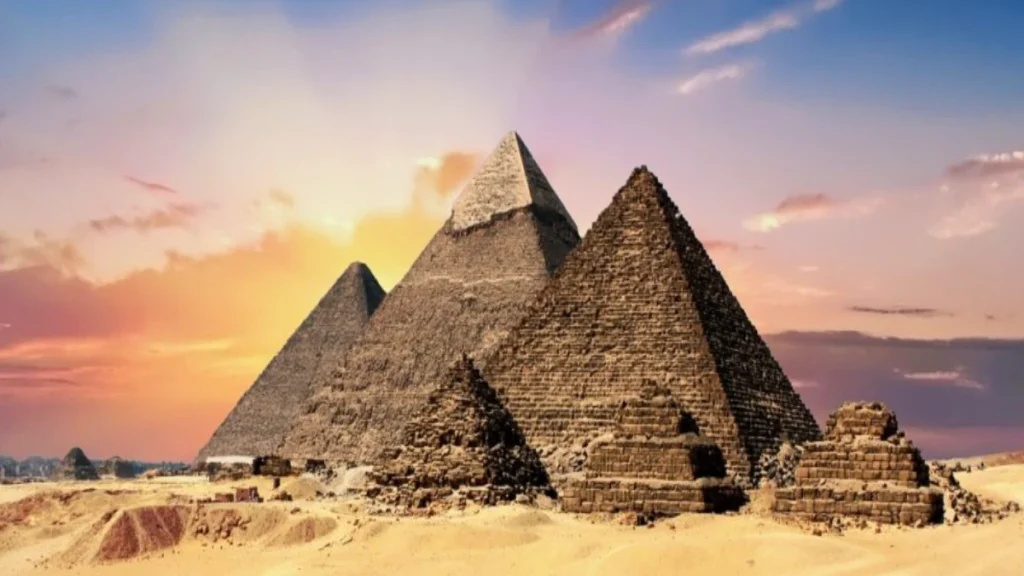 Pyramids of Giza at sunset during a romantic Egypt honeymoon itinerary